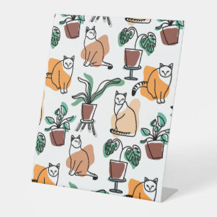 Signe De Table Art de trait dessin chats et fleurs
