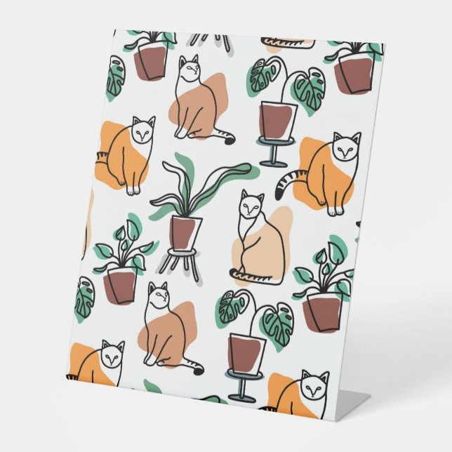 Signe De Table Art de trait dessin chats et fleurs (Recto)