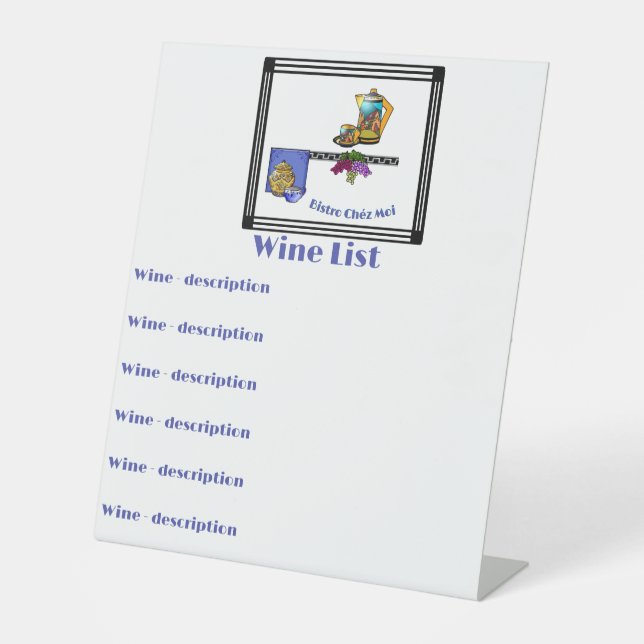 Signe De Table Art Déco Cuisine Bistro Personnalisé (Recto)