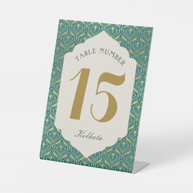 Signe De Table Art Déco Gold Floral Numéro et nom de la table (Recto)