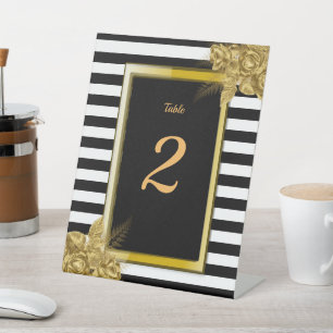 Signe De Table Art Déco, Gold Roses Stripes Mariage Numéro de tab