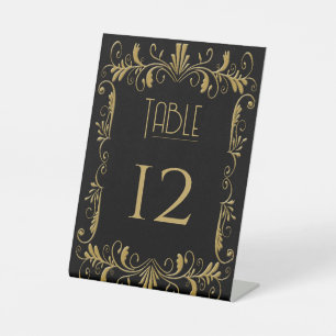 Signe De Table Art déco or noir élégant mariage invitation