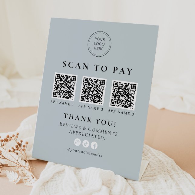 Signe De Table ARYA Sage Green Scan to Pay Business QR Codes (Créateur téléchargé)