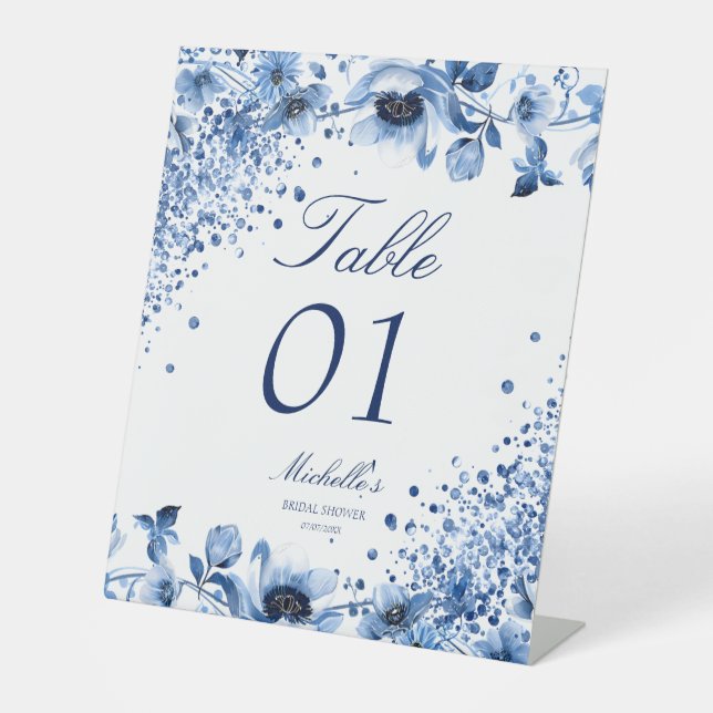 Signe De Table Asiatique Chinoiserie Bleu clair Floral Numéro de  (Recto)