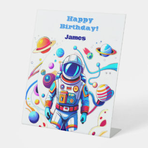 Signe De Table Astronaut coloré et Univers en couleurs vives