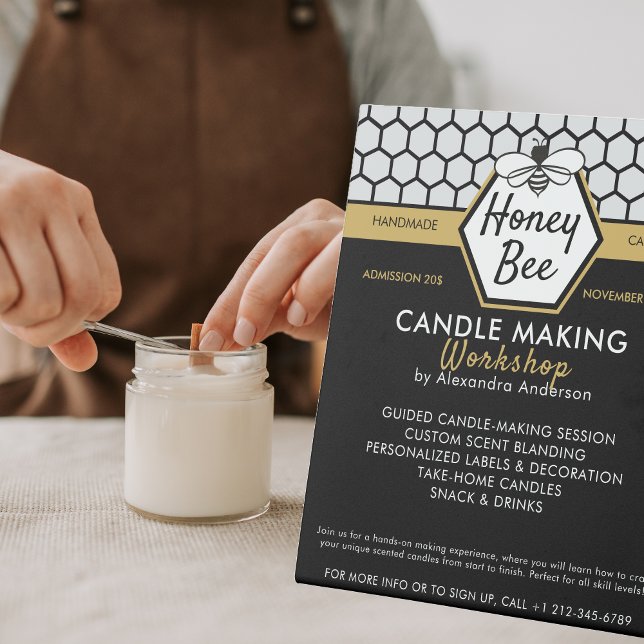 Signe De Table Atelier moderne Honey Bee Honeypeb Black Yellow (Modern Honey Bee Honeycomb Black Yellow Workshop Pedestal Sign)