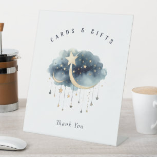 Signe De Table Au-dessus de la Lune Gold Stars Baby showers Carte