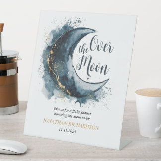 Signe De Table Au-dessus du Baby shower bleu Moon Gold Stars