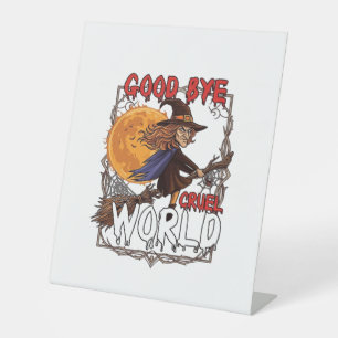 Signe De Table Au revoir monde cruel sorcière Halloween pleine lu