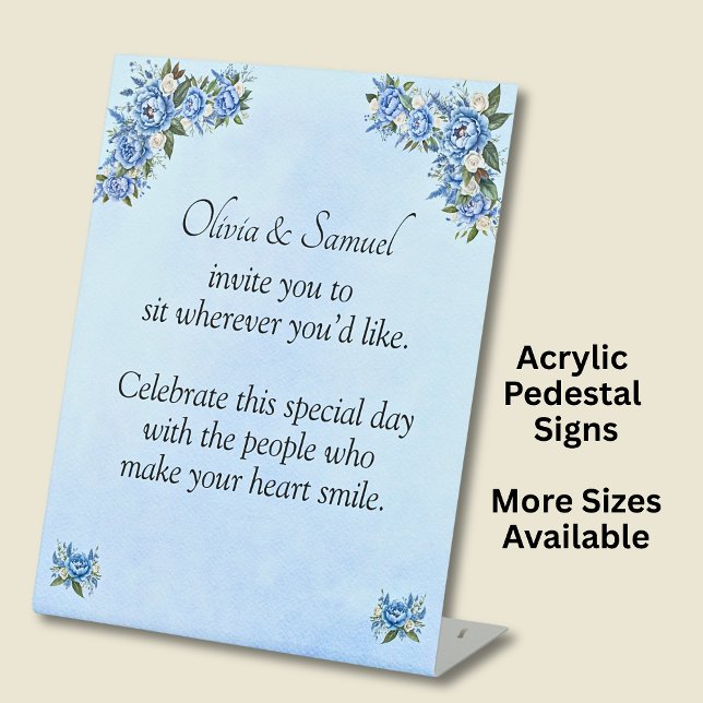 Signe De Table Aucun siège Graphique 2 - Mariage Peony bleu - (Créateur téléchargé)