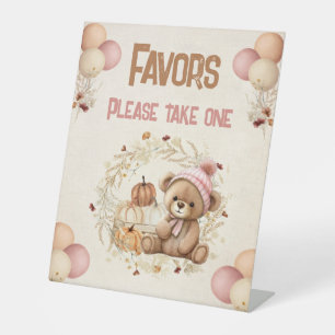 Signe De Table Automne Anniversaire Citrouille Ours Girl Piédesta