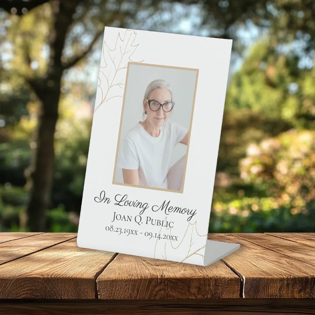 Signe De Table Automne Chêne Feuilles Célébration de la vie funér (Créateur téléchargé)