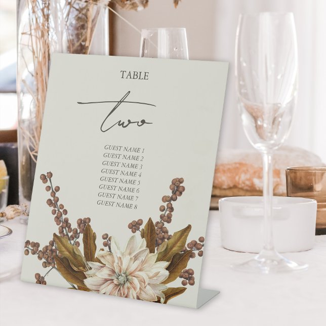 Signe De Table Automne Floral Aquarelle Mariage de automne Numéro (Autumn Floral Watercolor Fall Wedding Table Number Pedestal Sign)