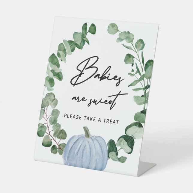 Signe De Table Automne Vert Bleu Citrouille Bébés sont doux trait (Recto)
