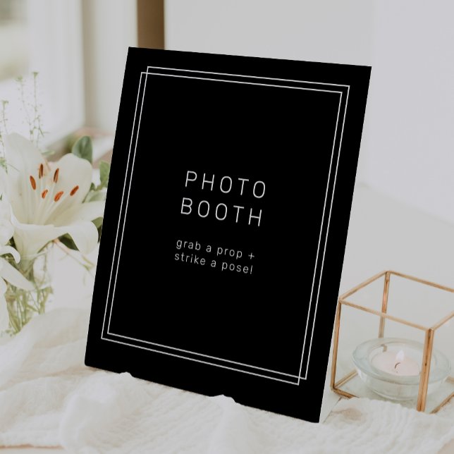 Signe De Table AVERA Black Mariage moderne Booth Photo (AVERY Modern Black Wedding Photo Booth Pedestal Sign)