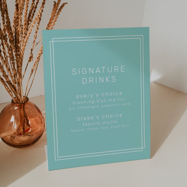 Signe De Table AVERA Moderne Mint Green Mariage Signature Boisson (AVERY Modern Mint Green Wedding Signature Drinks Pedestal Sign)