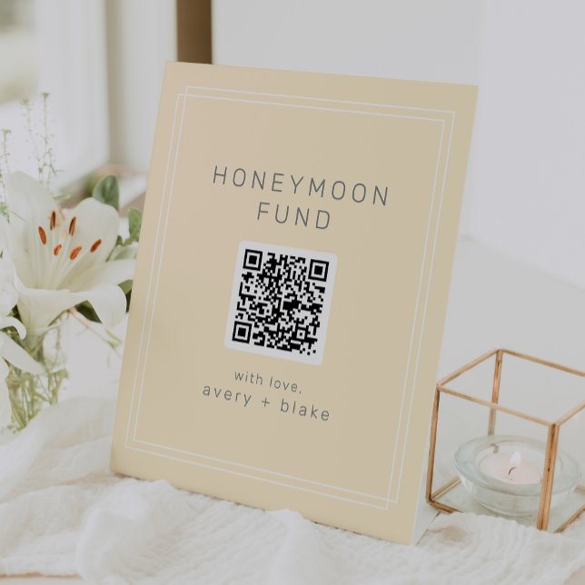 Signe De Table AVERS simple Jaune QR Code Mariage Honeymoon Fund (AVERY Simple Yellow QR Code Wedding Honeymoon Fund Pedestal Sign)