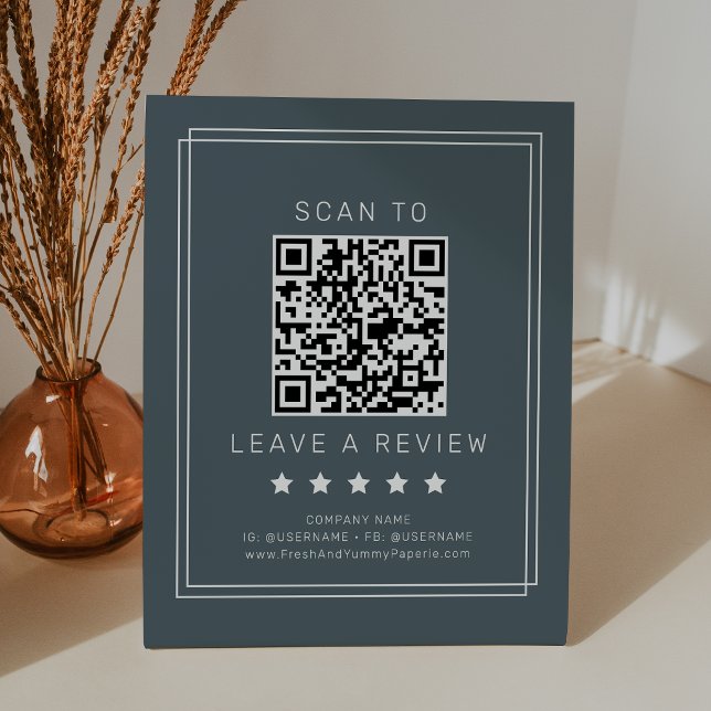 Signe De Table AVERY Bleu Nuit Foncé Code QR Laissez un commentai (AVERY Dark Navy Blue QR Code Leave A Review Pedestal Sign)