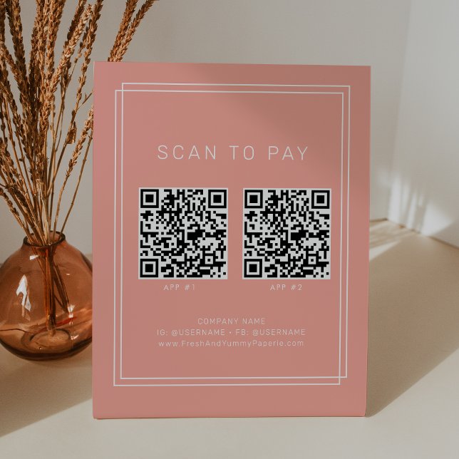 Signe De Table AVERY Blush Peach Business 2 applications pour pay (AVERY Blush Peach Business 2 Apps Scan To Pay Pedestal Sign)