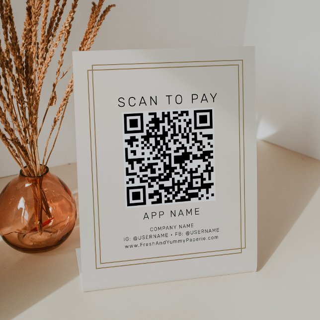 Signe De Table AVERY Chic Or Noir Crème Entreprise Scanner Pour P (AVERY Chic Gold Black Cream Business Scan To Pay Pedestal Sign)