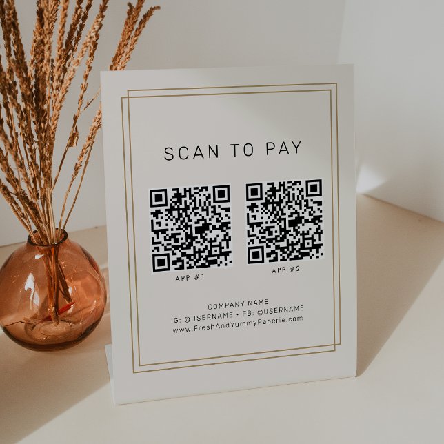 Signe De Table AVERY Chic Or Noir Entreprise 2 Applications Scann (AVERY Chic Gold Black Business 2 Apps Scan To Pay Pedestal Sign)