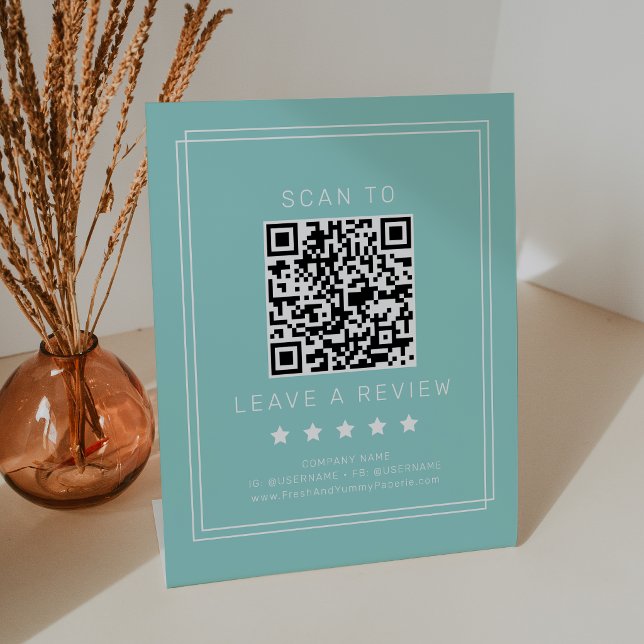 Signe De Table AVERY Code QR Vert Menthe Moderne Laissez un comme (AVERY Modern Mint Green QR Code Leave A Review Pedestal Sign)