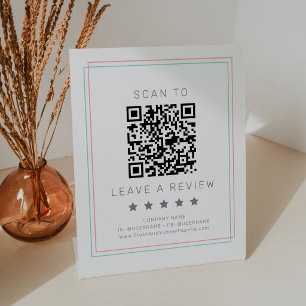 Signe De Table AVERY Corail et sarcelle Code QR simple Laissez un