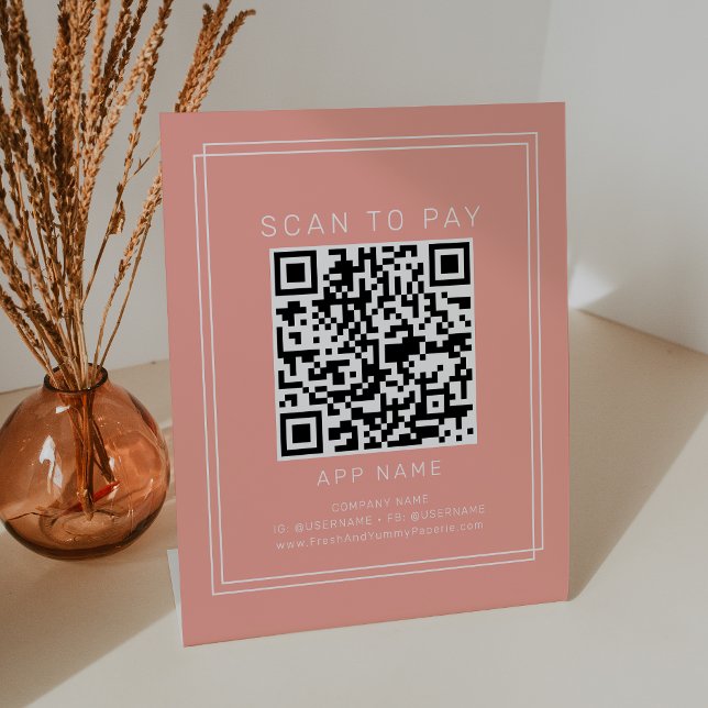 Signe De Table AVERY Minimal Blush Peach Business Scan To Pay (AVERY Minimal Blush Peach Business Scan To Pay Pedestal Sign)