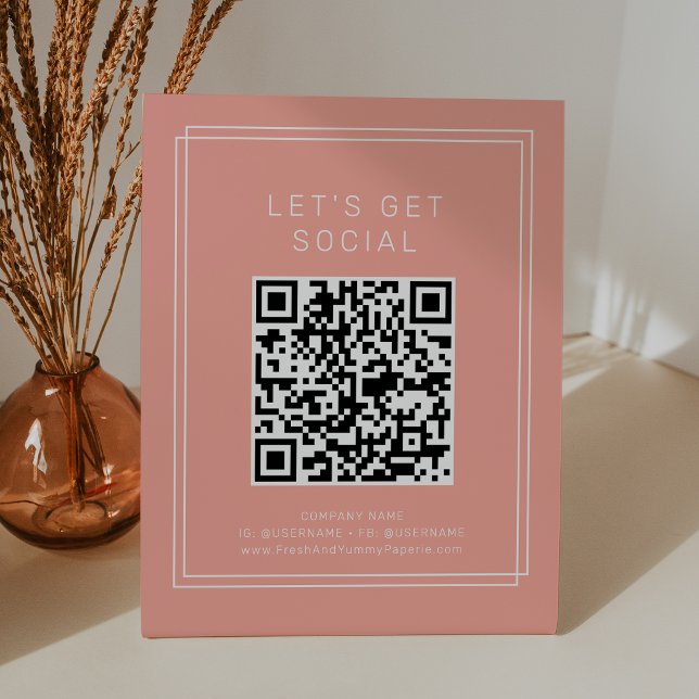 Signe De Table AVERY Minimal Blush Peach Let's Get Social Media (AVERY Minimal Blush Peach Let's Get Social Media Pedestal Sign)