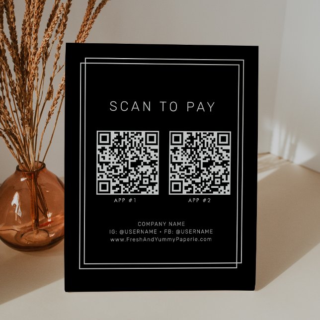 Signe De Table AVERY Moderne Étiquette Entreprise Noir 2 Applicat (AVERY Modern Black Business 2 Apps Scan To Pay Pedestal Sign)