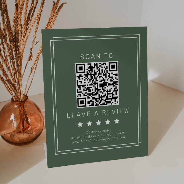 Signe De Table AVERY Rustique Code QR Vert Foncé Laissez un avis (AVERY Rustic Dark Green QR Code Leave A Review Pedestal Sign)