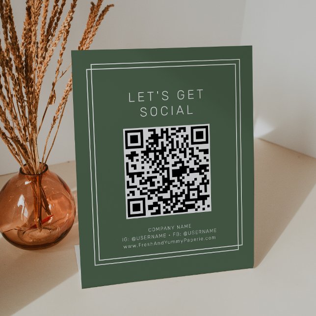 Signe De Table AVERY Rustique Vert Foncé Allons sur les Médias So (AVERY Rustic Dark Green Let's Get Social Media Pedestal Sign)