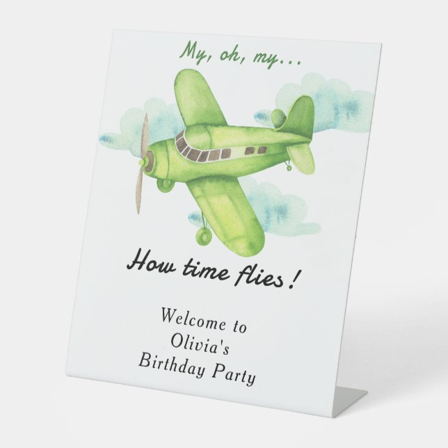 Signe De Table Avion Aquarelle Anniversaire Enfants (Recto)