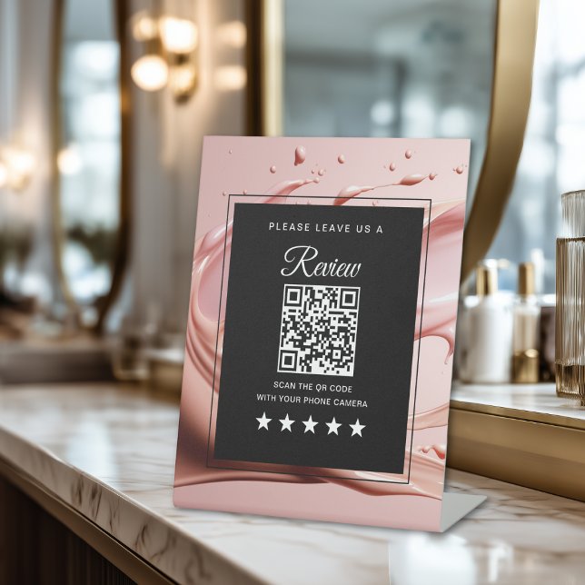Signe De Table Avis Code Qr Salon Pink Blush  (Qr Code Reviews Pink Blush Salon Pedestal Sign
)