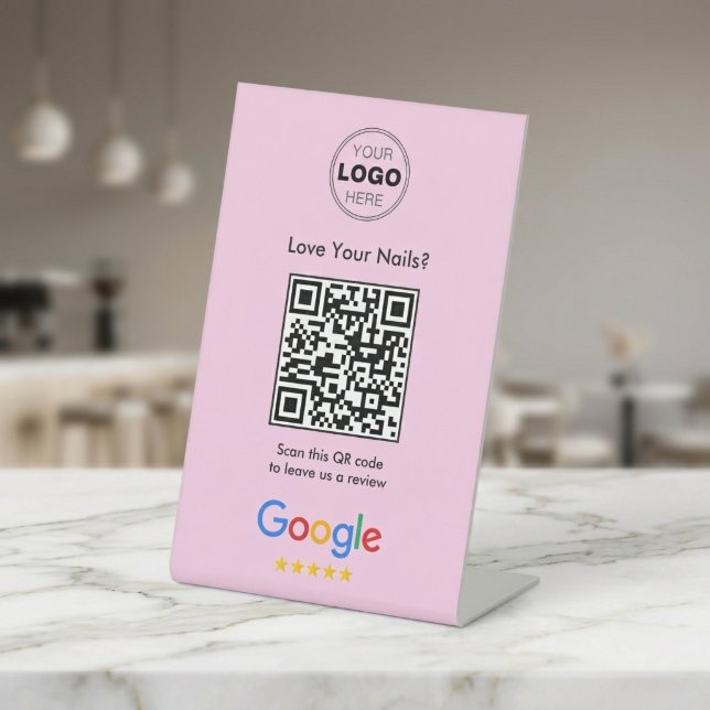 Signe De Table Avis Google Moderne Rose Fardé Aimez Vos Ongles (Boost Your Nail Salon's Google Reviews! | Modern QR Code Feedback Sign)