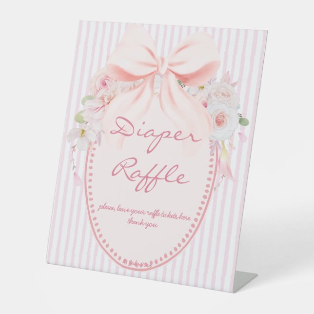 Signe De Table Baby in bloom preppy bow baby shower diaper raffle (Recto)