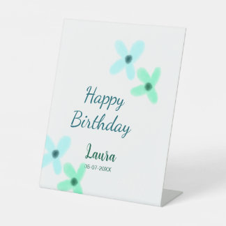 Signe De Table Baby kids 1st birthday add name blue green pastel 