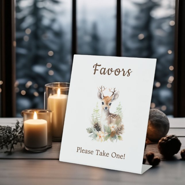 Signe De Table Baby shower animal de cerfs de bois Favoriser (Winter Deer Gender Neutral Baby Shower Favors Pedestal Sign)