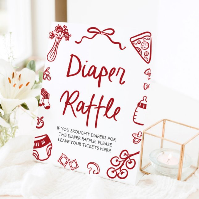 Signe De Table Baby shower bébé Ciao Italien moderne Raffle de co (Watercolor Modern Italian Ciao Baby Pizza Baby Shower Diaper Raffle Sign)