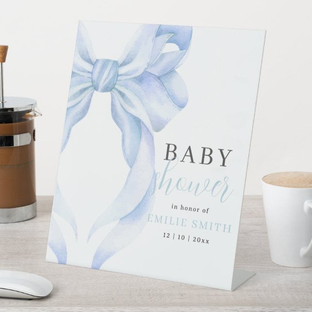 Signe De Table Baby shower Bleu Bow Invitation, Baby shower garço (In SItu)