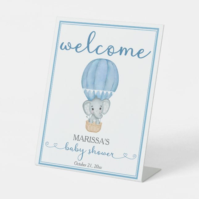 Signe De Table Baby shower Blue Elephant Bienvenue (Recto)