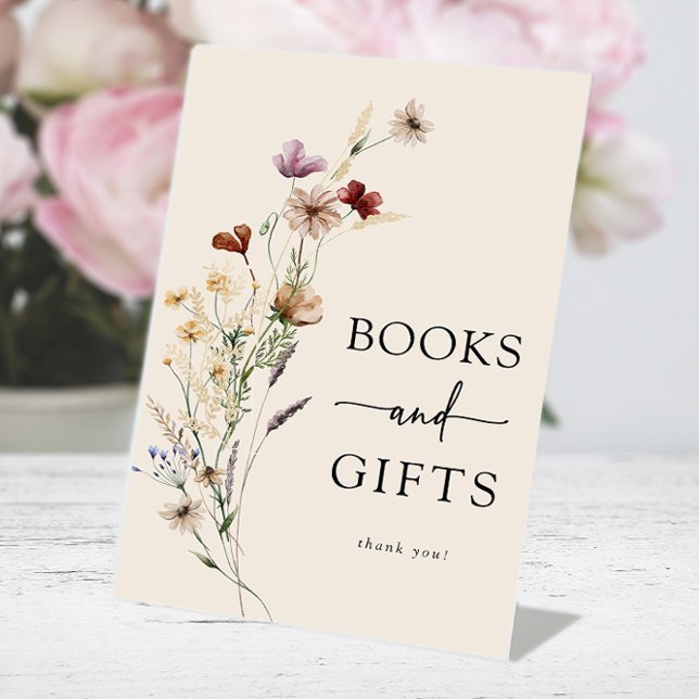 Signe De Table Baby-Shower Bohème Fleurs (Boho Floral Baby Shower Books & Gifts Pedestal Sign by Painted Paperie
)