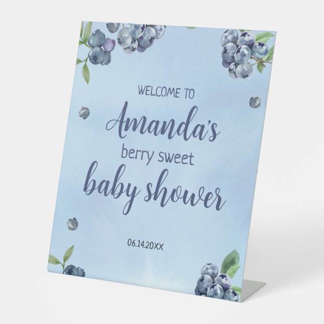 Signe De Table Baby shower d'aquarelle aux bleuets doux (Recto)