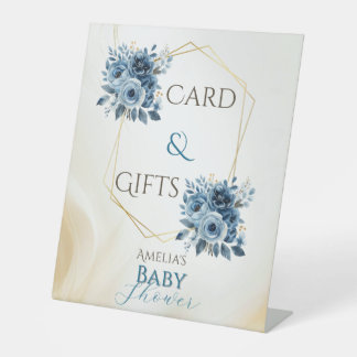 Signe De Table Baby shower d'aquarelle Florale bleu moderne