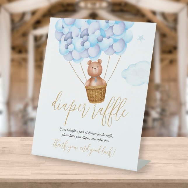 Signe De Table Baby shower de ballons bleu de l'ours en peluche (Créateur téléchargé)