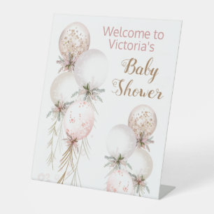 Signe De Table Baby shower de bienvenue pour fille rose or