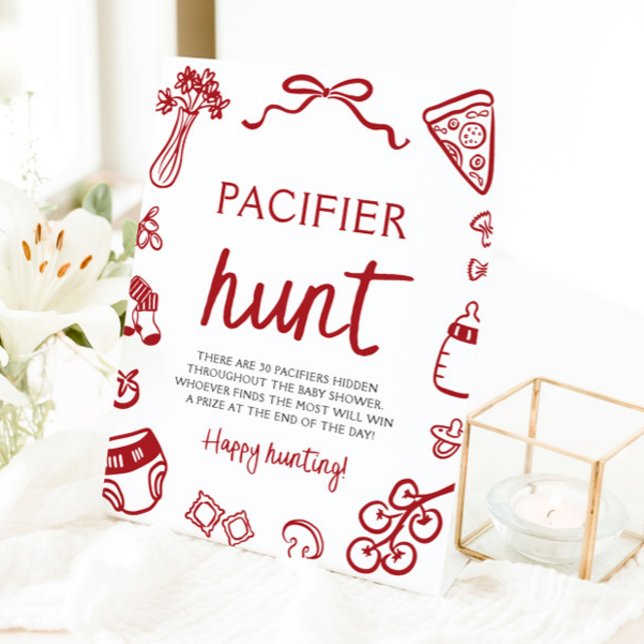 Signe De Table Baby shower de chasse à la pacifier italienne pour (Hand Drawn Italian Baby Pacifier Hunt Baby Shower Sign)