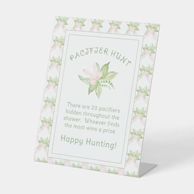Signe De Table Baby shower de chasse de la fille de pois doux ros (Recto)