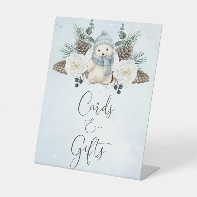 Signe De Table Baby shower de l'ours polaire d'hiver Cartes et ca (Recto)