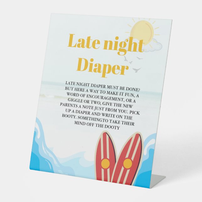 Signe De Table Baby shower de plage surf tard dans la nuit (Recto)